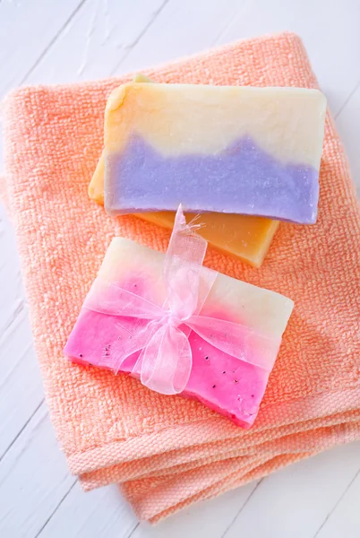 Soap on towel — Stock Photo, Image
