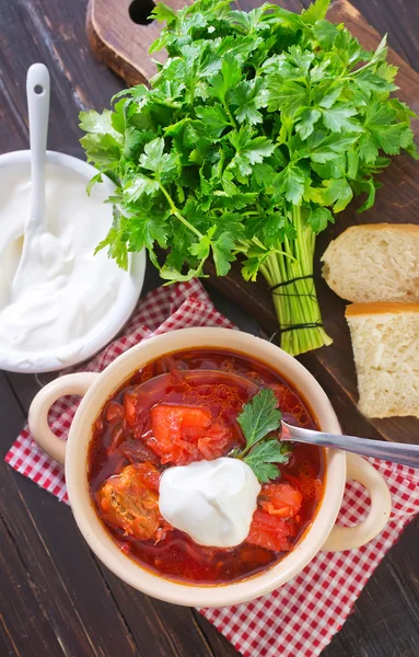 Traditionelle russisch-ukrainische Borschtsch-Suppe — Stockfoto