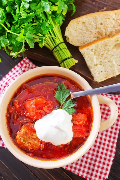 Traditional Russian-Ukrainian borscht soup — Stock Photo, Image