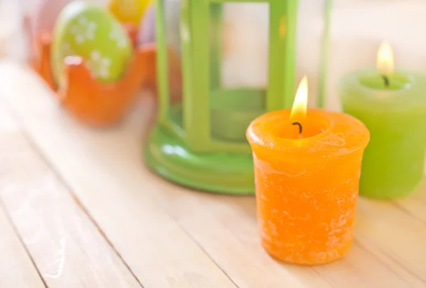 Candle and easter eggs — Stock Photo, Image