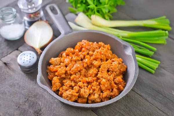 Minced meat with tomato sauce — Stock Photo, Image