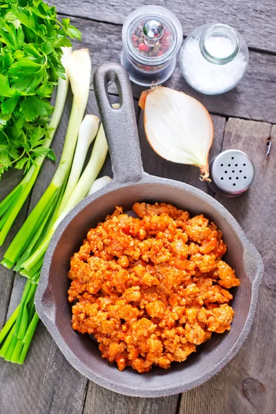 Minced meat with tomato sauce — Stock Photo, Image