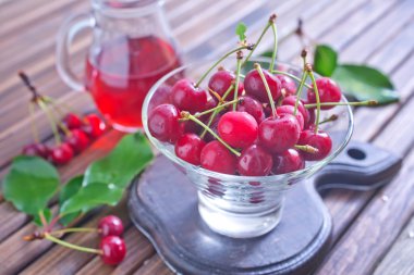 Cam vazo içinde kiraz
