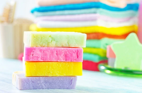 Soap and towels — Stock Photo, Image