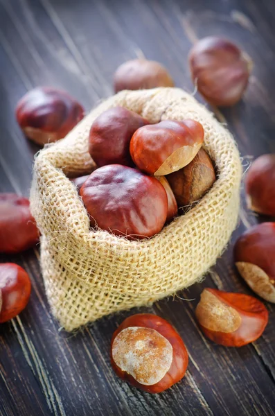 Chesnuts in bag — Stock Photo, Image