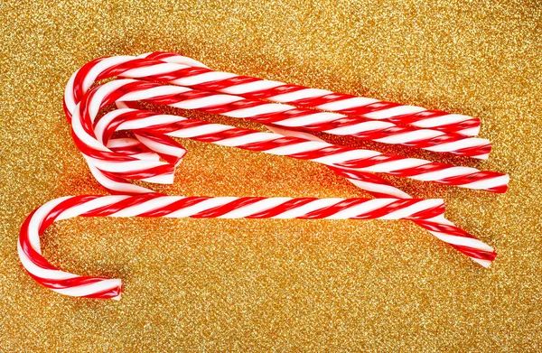 Candy Canes Gold Background Christmas Decoration — Stock Photo, Image
