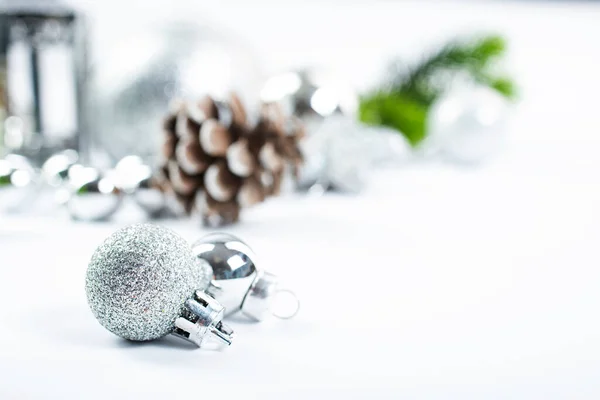 Beautiful Christmas Baubles Hanging Graaen Branches — Stock Photo, Image