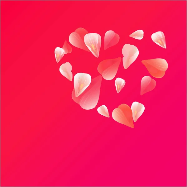Valentines Day Card Pink Flying Petals Soft Red Pink Gradient — Stock Vector