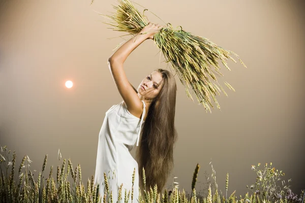 牧草地の若い女性 — ストック写真