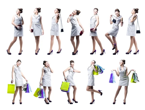 Young beautiful woman with shopping bags and handbag — Stock Photo, Image