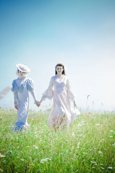 Beautiful woman in vintage dress — Stock Photo, Image