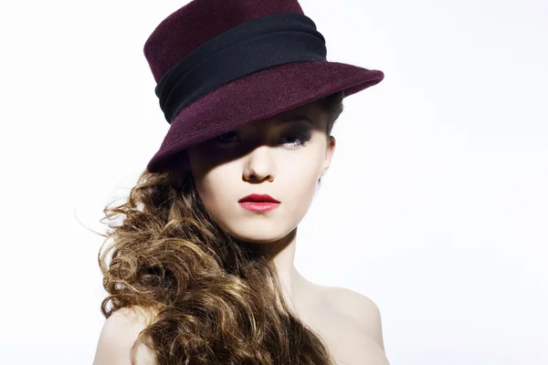 Beautiful young model in hat — Stock Photo, Image