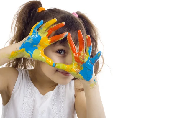 Beautiful girl playing with colors Stock Image