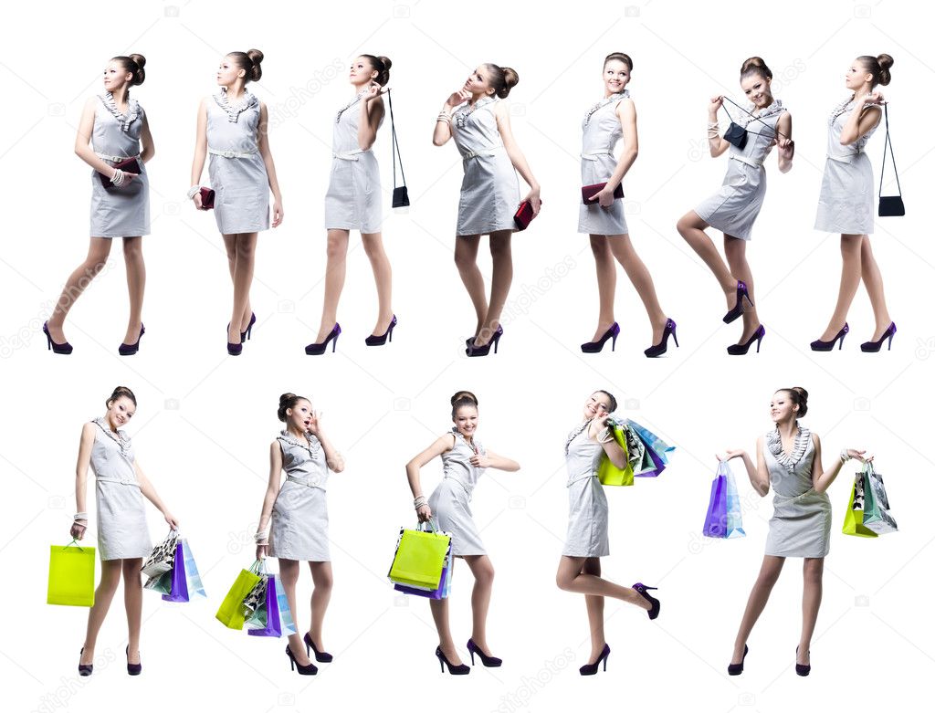 Young beautiful woman with shopping bags and handbag