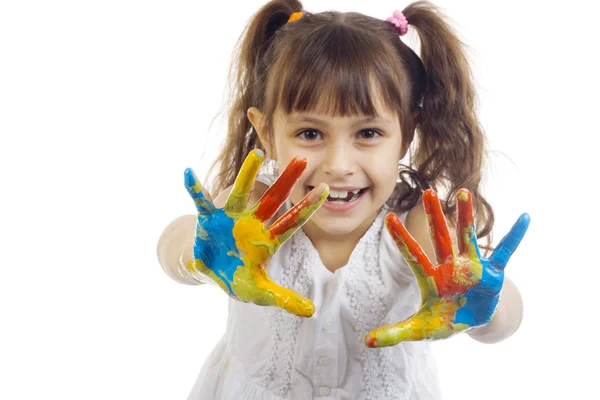 Bella ragazza che gioca con i colori — Foto Stock