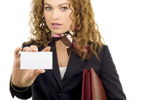 Young beautiful businesswoman presenting her business card — Stock Photo, Image