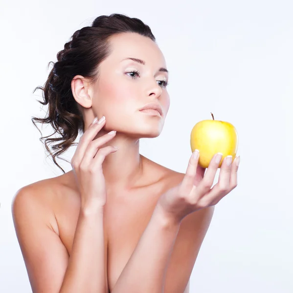 Close-up face of beautiful woman with clean fresh healthy skin. Isolated on white — Stock Photo, Image