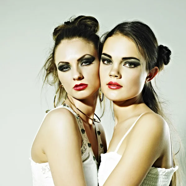 Two romantic women in white dress, fashion photo — Stock Photo, Image