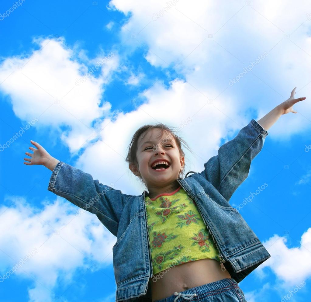 Little girl jumping of joy