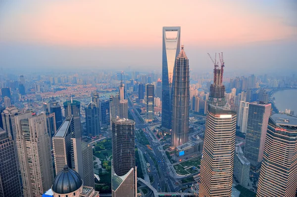 Shanghai luchtfoto bij zonsondergang — Stockfoto