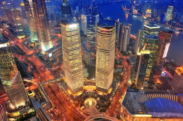Shanghai antenn i skymningen — Stockfoto