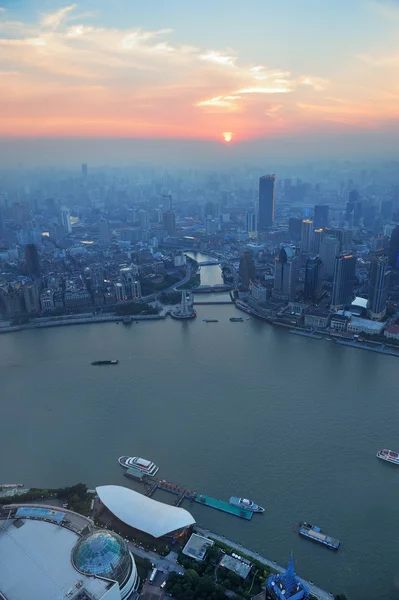 Shanghai luchtfoto bij zonsondergang — Stockfoto