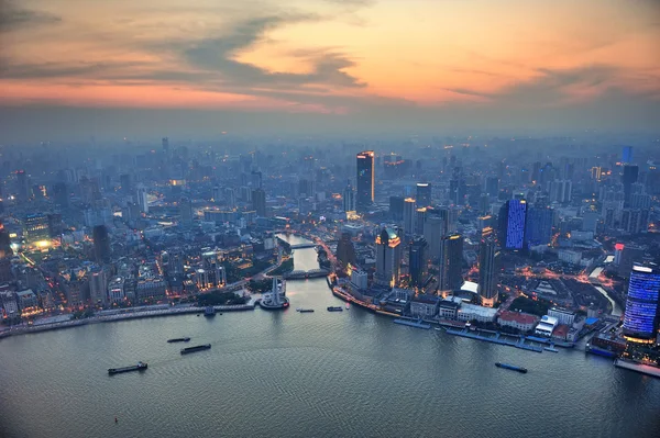 Shanghai aerial at sunset — Stock Photo, Image