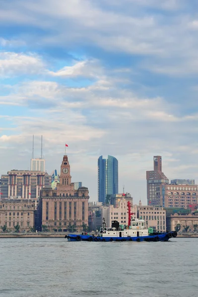 Shanghai matin avec bateau — Photo
