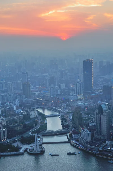 Shanghai aerial at sunset — Stock Photo, Image