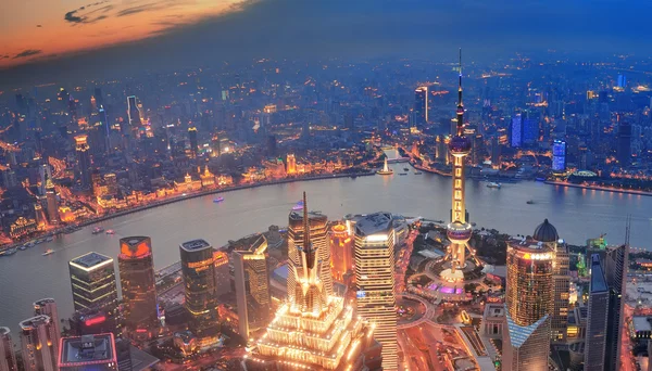 Coucher de soleil Shanghai vue aérienne — Photo