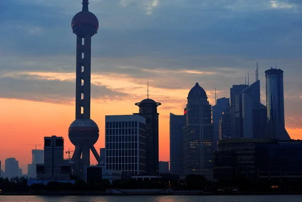 Shanghai morning skyline silhouette — Stock Photo, Image