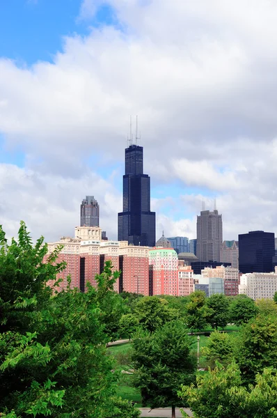Chicago skyline over park — Stock Photo, Image
