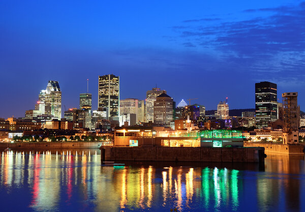 Montreal over river at dusk