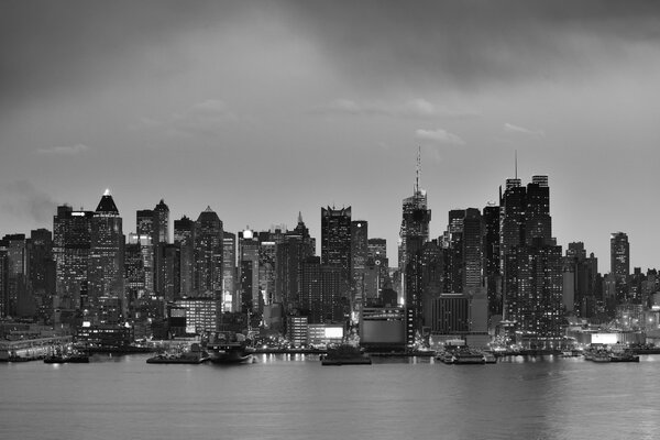 New York City midtown Manhattan in the evening with skyline panorama view over Hudson River