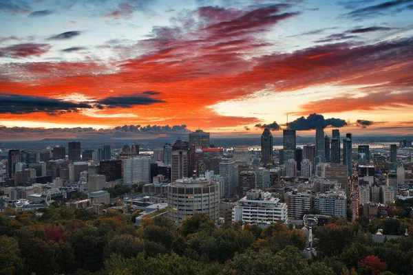 在日出前 蒙特利尔多彩的天空 还有加拿大的城市天际线 — 图库照片