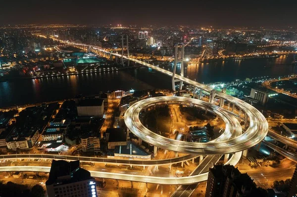 Shanghai Nanpu Bridge Huangpu River Busy Traffic China — Stock Photo, Image