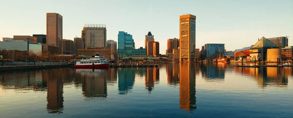 Baltimore Belső Kikötő Kerület Kilátás Városi Épületek Naplementekor — Stock Fotó