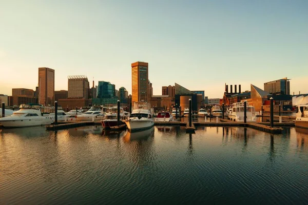 Baltimore Inner Harbor District View Urban Buildings Sunset — Stock Photo, Image