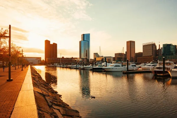 Baltimore Inner Harbor District View Urban Buildings Sunset — Stock Photo, Image