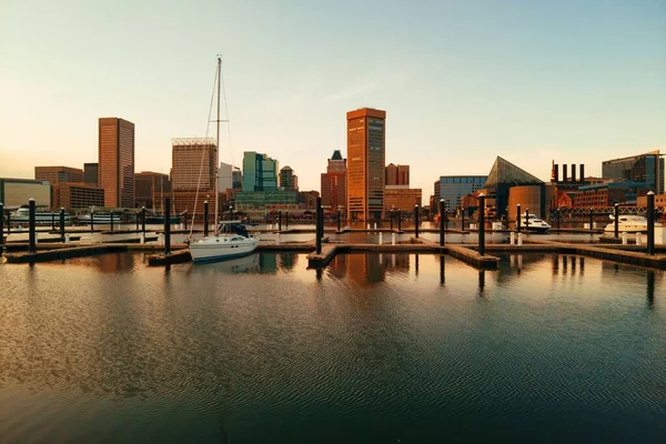 Baltimora Vista Sul Porto Interno Quartiere Con Edifici Urbani Tramonto — Foto Stock