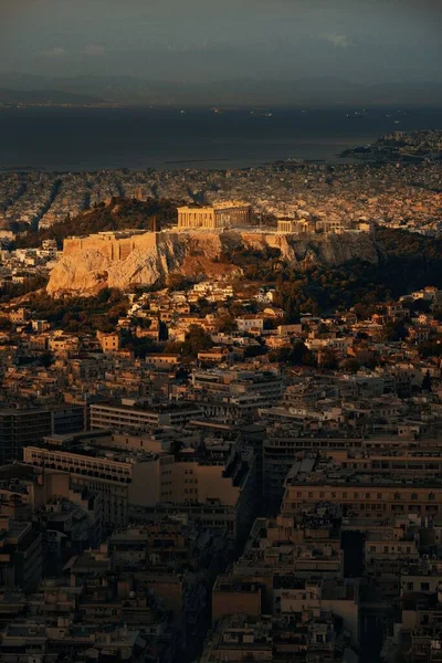 Atény Panorama Východ Slunce Pohled Lykavitos Acropolis Řecko — Stock fotografie