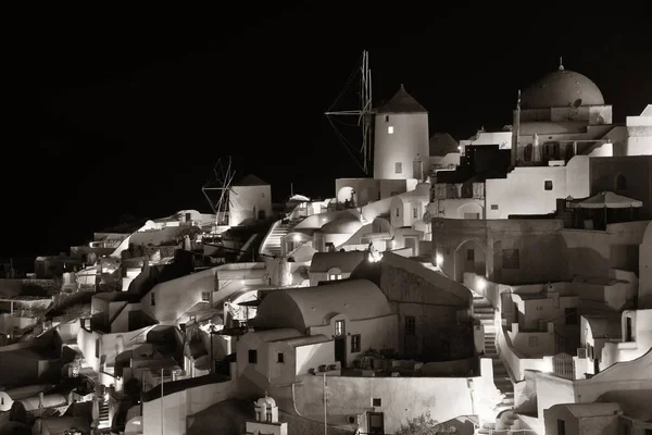 Santorini Skyline Noite Com Edifícios Moinho Vento Grécia — Fotografia de Stock