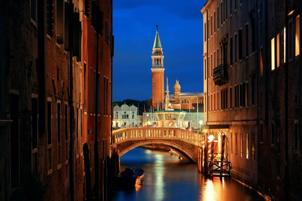 Vista Del Canal Venecia Por Noche Con San Giorgio Maggiore — Foto de Stock