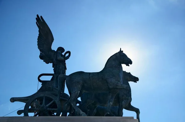 Statue Closeup Rooftop National Monument Victor Emmanuel Vittoriano Piazza Venezia — Stock Photo, Image