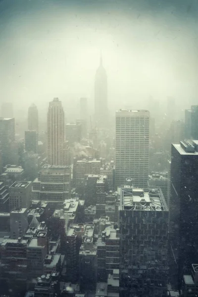 Stadtansichten Von New York City Mit Historischer Architektur Winterschneesturm — Stockfoto
