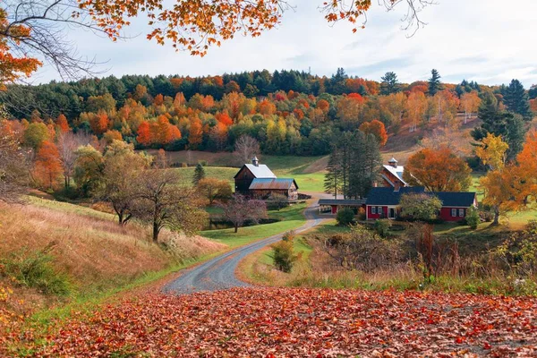 Abd New England Çiftlik Evi Ile Güzel Sonbahar Renkleri — Stok fotoğraf