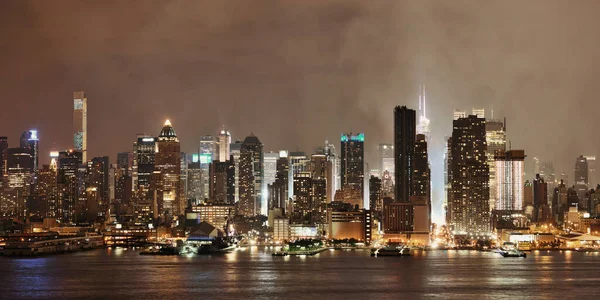 Панорама Manhattan Midtown Хмарочоси Нью Йорка Skyline Ніч Туман — стокове фото