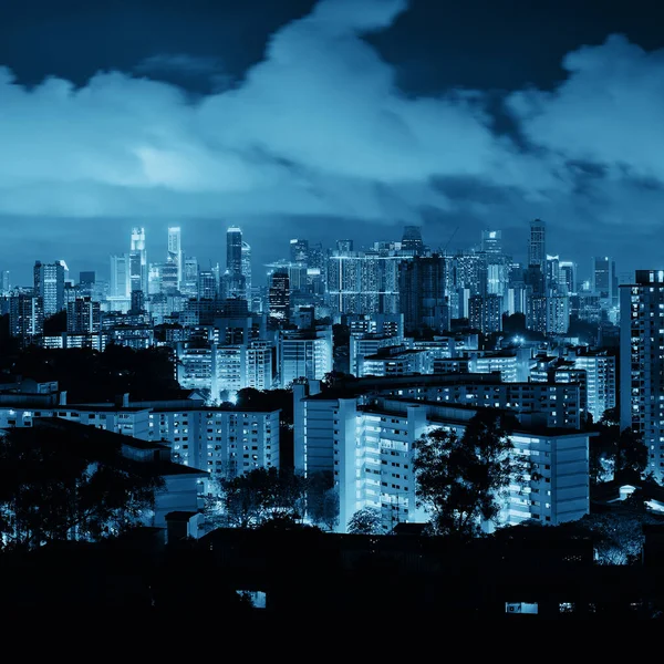 Singapurs Skyline Bei Nacht Mit Städtischen Gebäuden Aus Der Vogelperspektive — Stockfoto