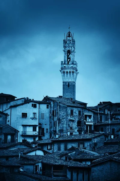 Średniowieczne Miasto Siena Panorama Zabytkowych Budynków Ratusz Bell Tower Włoszech Zdjęcia Stockowe bez tantiem