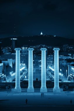 Placa Espanya Panoramik Manzarası Barselona İspanya 'da alacakaranlıkta